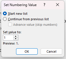 Set Number Value options